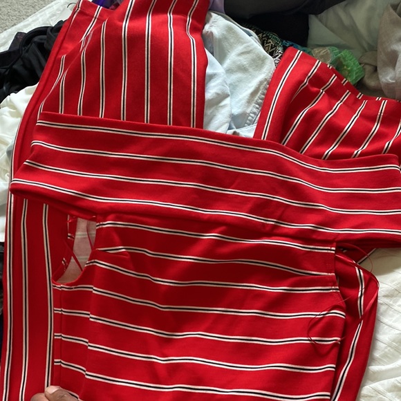 WAYF Where Are You From Red Combo Striped Long Jumper Jumpsuit Size S NWOT - Picture 7 of 7